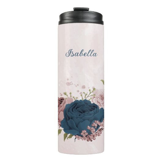 Bouteilles Isothermes fleurs de mariage bleu marine rose  (Devant)