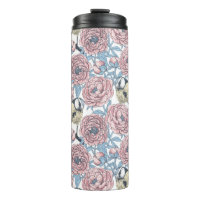 Fleurs de pivoines et oiseaux