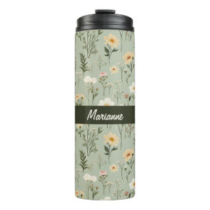 Bouteilles Isothermes Fleurs de prairie sur vert