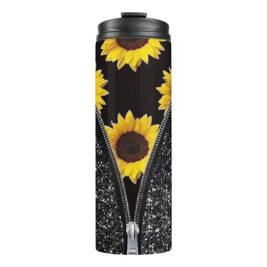 Bouteilles Isothermes Fleurs de soleil avec Parties scintillant noire en (Devant)