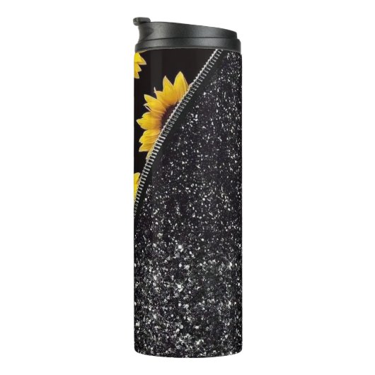 Bouteilles Isothermes Fleurs de soleil avec Parties scintillant noire en (Tourné sur la droite)