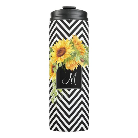 Bouteilles Isothermes Fleurs de soleil et Chevrons avec n'importe quel m (Devant)