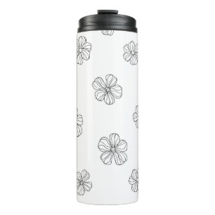 Bouteilles Isothermes Fleurs dessinées à la main noire sur arrière - pla