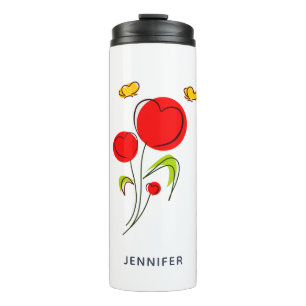 Bouteilles Isothermes Fleurs du Coeur Rouge mignonnes et papillons jaune