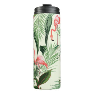 Bouteilles Isothermes Fleurs exotiques et flamands roses, feuilles de pa