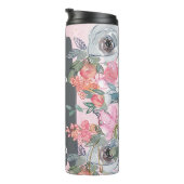 Bouteilles Isothermes Fleurs Gris Rose Ajouter Nom Cadeau Personnalisé (Tourné sur la droite)