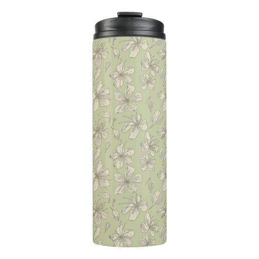 Bouteilles Isothermes Fleurs jetées sur vert olive - motif sans soudure. (Devant)