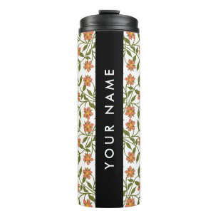 Bouteilles Isothermes Fleurs oranges, motif floral, Boho, votre nom