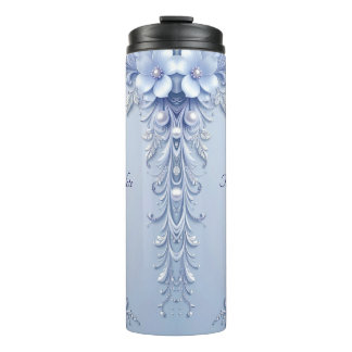 Bouteilles Isothermes Fleurs Ornées Bleues avec Perles