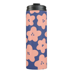 Bouteilles Isothermes Fleurs pastel orange sur fond bleu vif