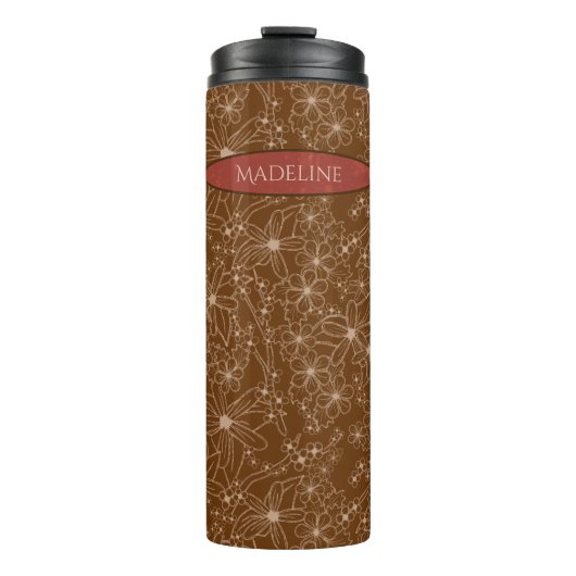 Bouteilles Isothermes Fleurs Pays Main Tirée Motif Rustique Brown (Devant)