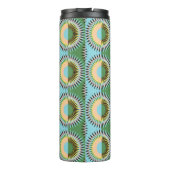 Bouteilles Isothermes Fleurs pliées : motif rétro bleu-vert. (Dos)