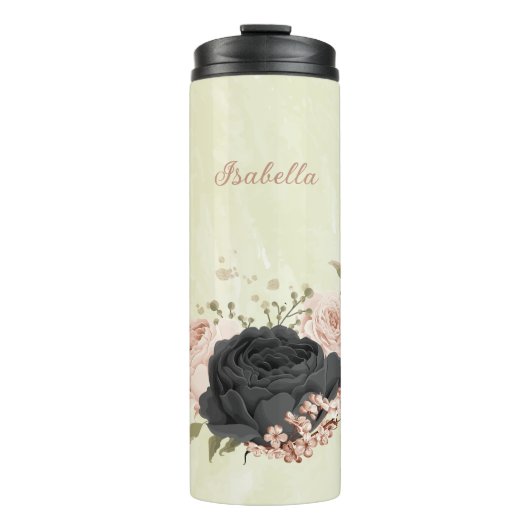 Bouteilles Isothermes fleurs roses blush noir (Devant)