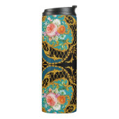 Bouteilles Isothermes Fleurs roses orange : Composition Carré (Tourné sur la gauche)