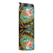 Bouteilles Isothermes Fleurs roses orange : Composition Carré (Tourné sur la droite)