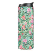 Bouteilles Isothermes Fleurs roses, vert sauge, sans soudure. (Tourné sur la gauche)