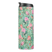 Bouteilles Isothermes Fleurs roses, vert sauge, sans soudure. (Tourné sur la droite)
