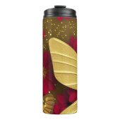 Bouteilles Isothermes Fleurs rouges Parties scintillant d'or Nom personn (Devant)