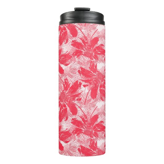Bouteilles Isothermes Fleurs rouges sur blanc. (Devant)