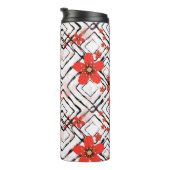 Bouteilles Isothermes Fleurs rouges sur un arrière - plan blanc et noir. (Tourné sur la droite)