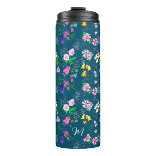 Bouteilles Isothermes Fleurs sauvages délicats en bleu foncé. Personnali