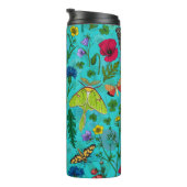 Bouteilles Isothermes Fleurs sauvages et papillons de nuit sur turquoise (Tourné sur la droite)