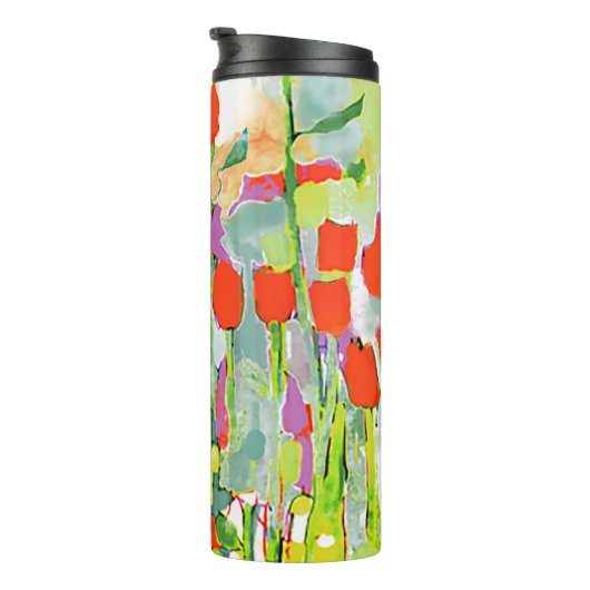 Bouteilles Isothermes Fleurs sauvages rouges dans l'aquarelle de terrain (Tourné sur la droite)