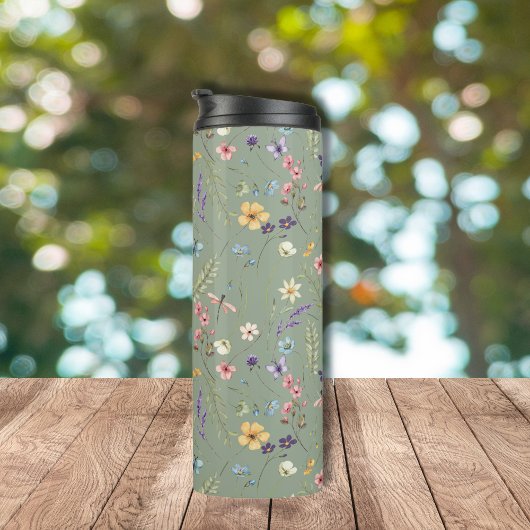 Bouteilles Isothermes Fleurs sauvages vert sauge personnalisées 