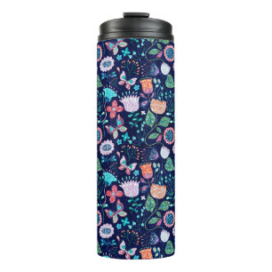 Bouteilles Isothermes Fleurs scintillantes colorées et papillons motif