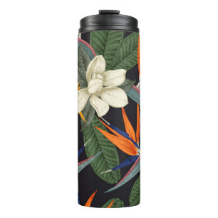 Bouteilles Isothermes Fleurs tropicales, arrière - plan foncé, sans cout