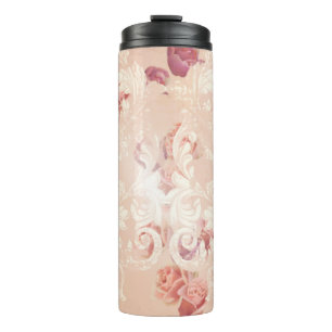 Bouteilles Isothermes Fleurs vintages rose et ornements baroques motif