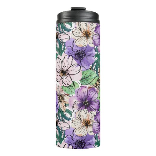 Bouteilles Isothermes Fleurs violettes et roses (Devant)