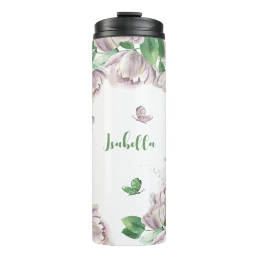Bouteilles Isothermes fleurs violettes verdure papillons (Devant)
