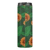 Bouteilles Isothermes Fleurs Zinnia orange, feuilles verts sur vert fonc (Dos)