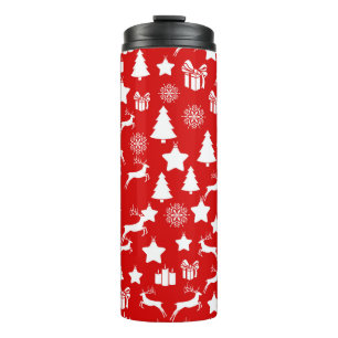 Bouteilles Isothermes Flocon de neige blanc de Noël sur bakcgrou rouge