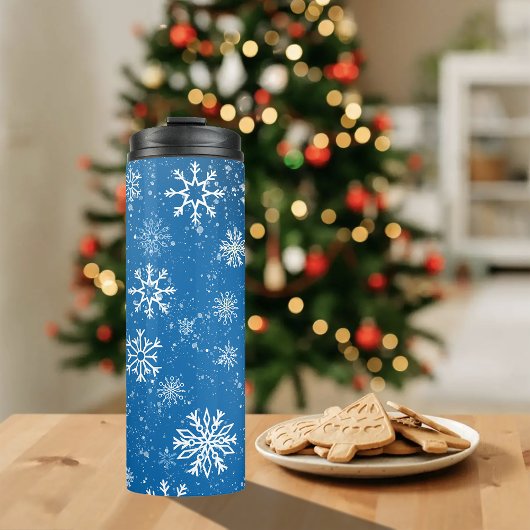 Bouteilles Isothermes Flocons de Neige Bleus Classique Hiver Blanc