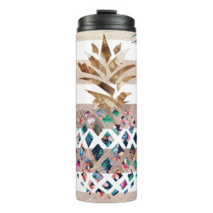 Bouteilles Isothermes Floral Ananas or rayé design