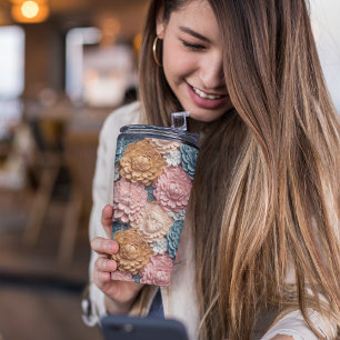 Bouteilles Isothermes Floral botanique rose et bleu 3D