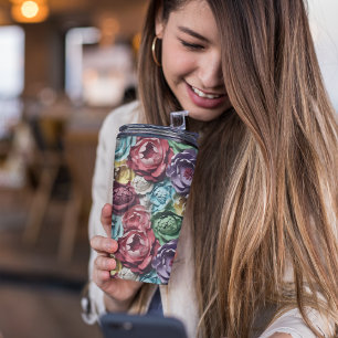 Bouteilles Isothermes Floral botanique rose et bleu 3D