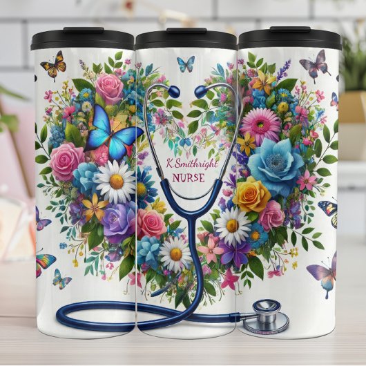 Bouteilles Isothermes Floral Butterfly Stethoscope Nurse Heart