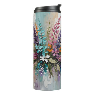 Bouteilles Isothermes Floral coloré sur le Beige Bleu Blanc