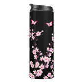 Bouteilles Isothermes Floral Fleurs de cerisier rose Nom noir Monogramme (Tourné sur la droite)