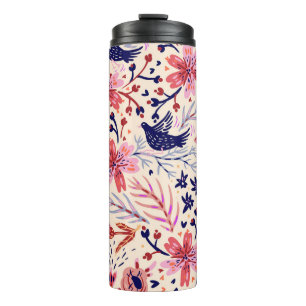 Bouteilles Isothermes Floral, oiseaux, motif vintage sans soudure.