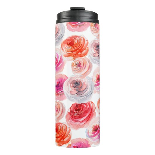 Bouteilles Isothermes Floral sans couture motif d'aquarelle rouge, blanc (Devant)