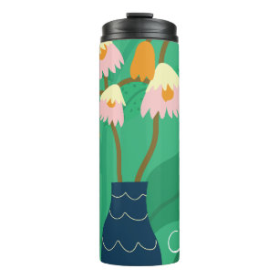 Bouteilles Isothermes Flore colorée et feuillage avec rose sur vert