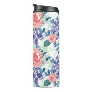 Bouteilles Isothermes Flores d'aquarelle vert rose pourpre Hydrangées