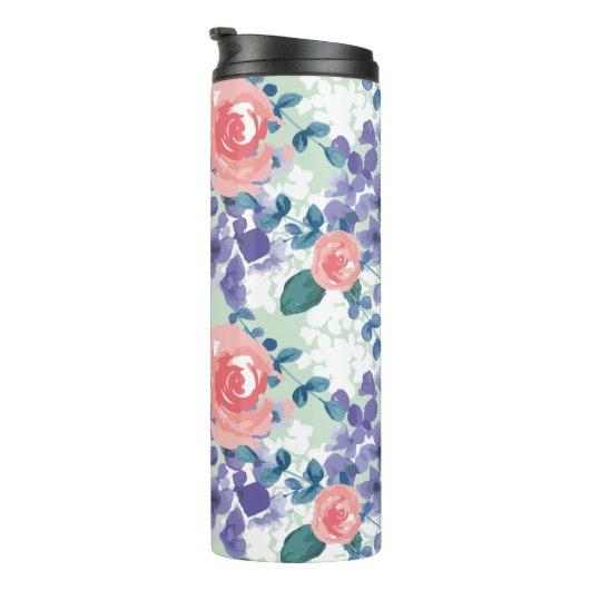 Bouteilles Isothermes Flores d'aquarelle vert rose pourpre Hydrangées (Tourné sur la droite)