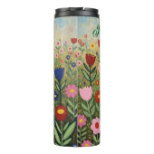 Bouteilles Isothermes Fluffy Gray Tabby Cat and Folk Art Flowers (Dos)