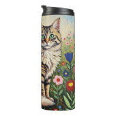 Bouteilles Isothermes Fluffy Gray Tabby Cat and Folk Art Flowers (Tourné sur la droite)