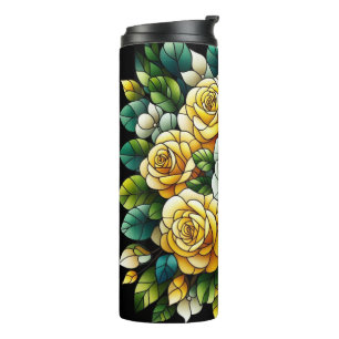 Bouteilles Isothermes Fond noir avec roses jaunes